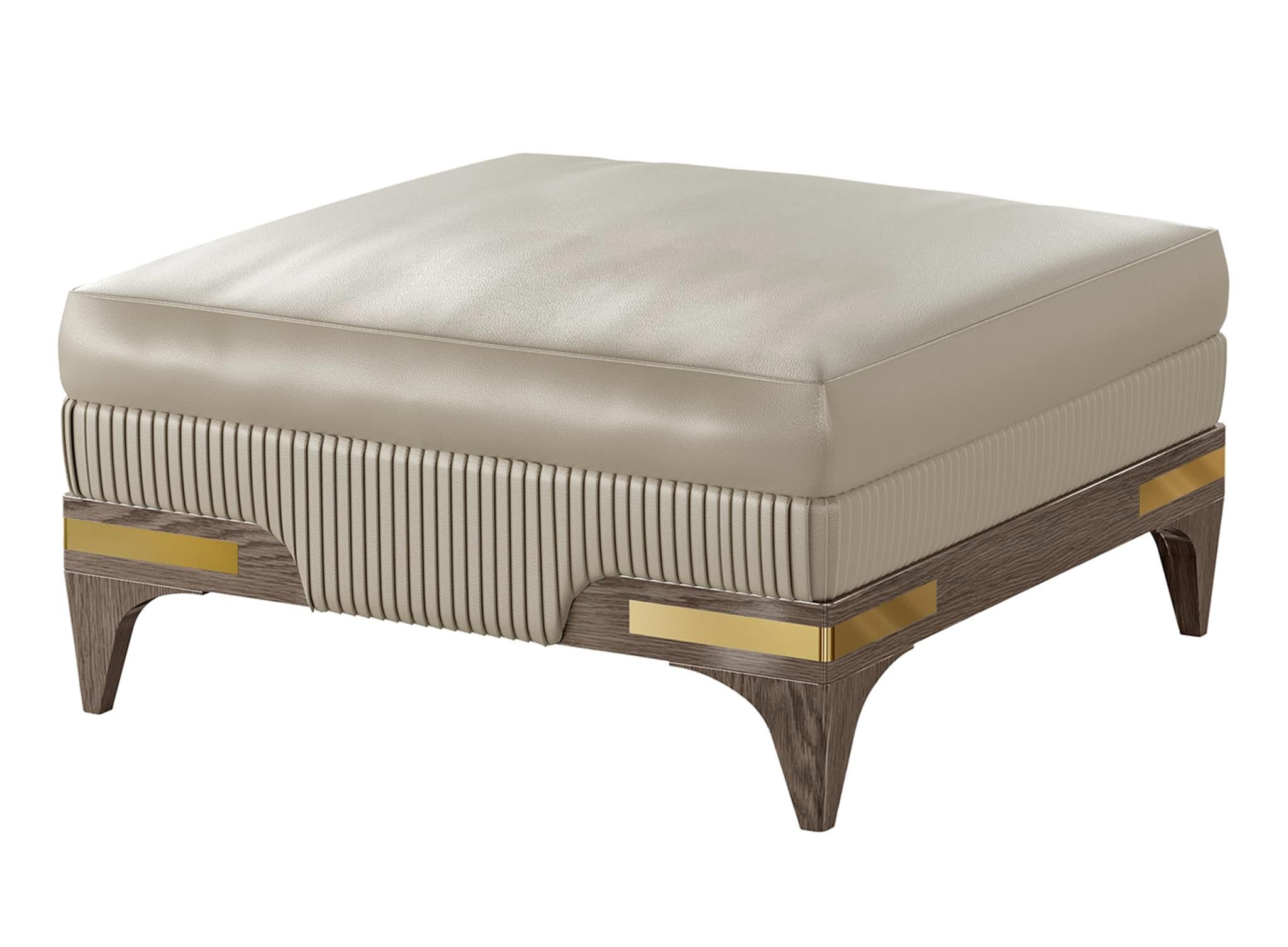 Пуф из кожи Beige / Gold