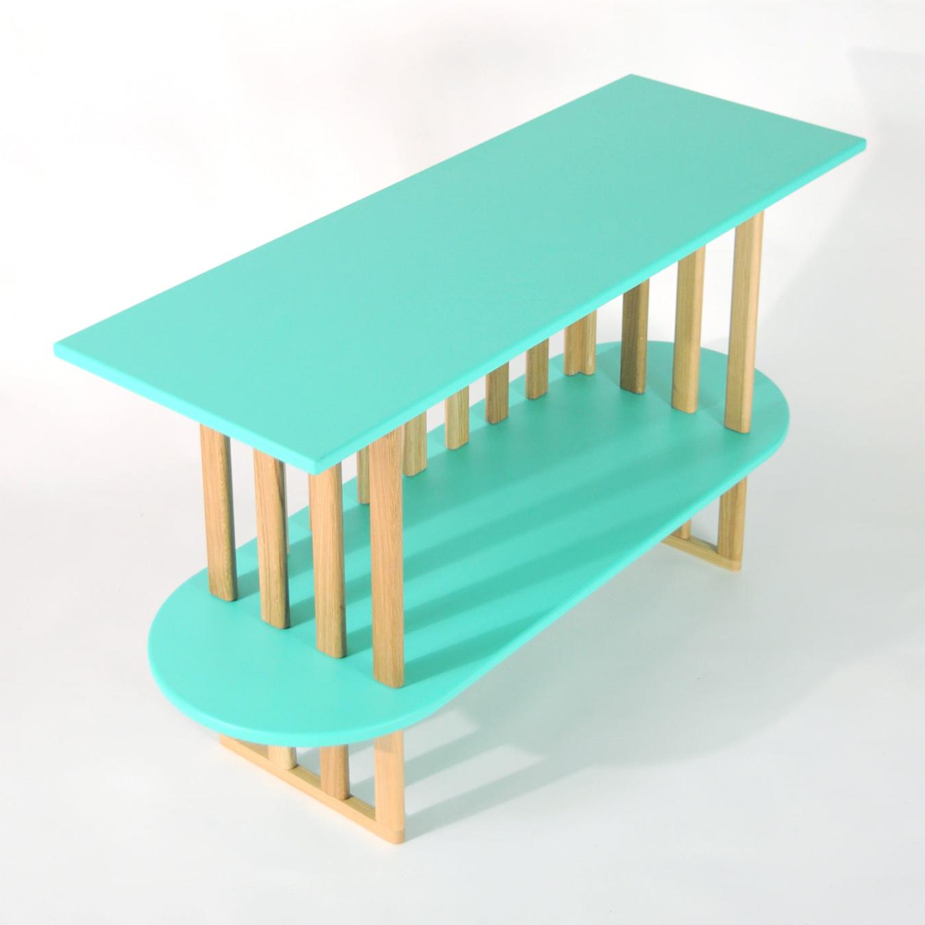 Зеленый двухъярусный книжный шкаф