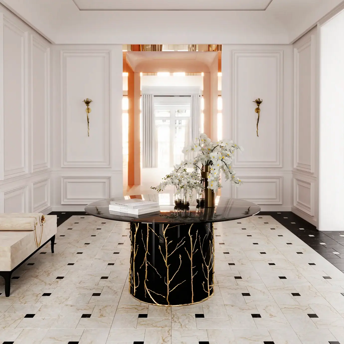 Обеденный стол со стеклянной столешницей Elowen