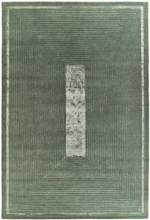 Ковер с зеленой рамкой из шерсти и вискозы