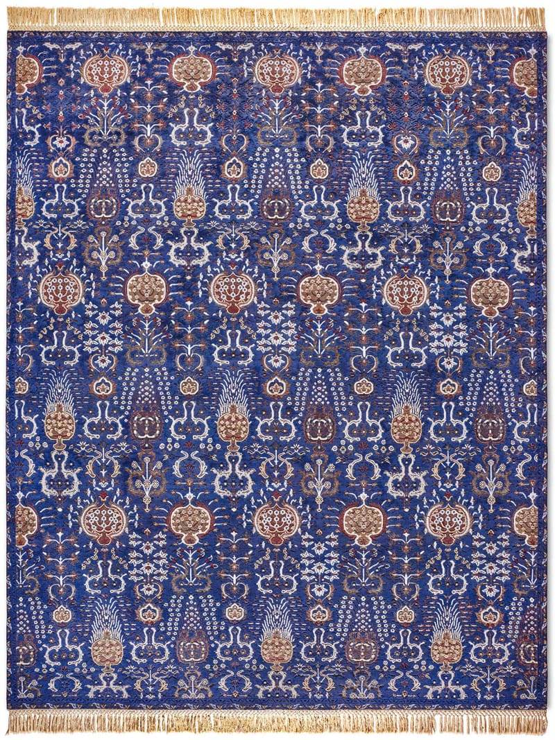 Сәнді қолмен жасалған көк түсті кілем Isfahan | Өлшемі: 300 x 400 см