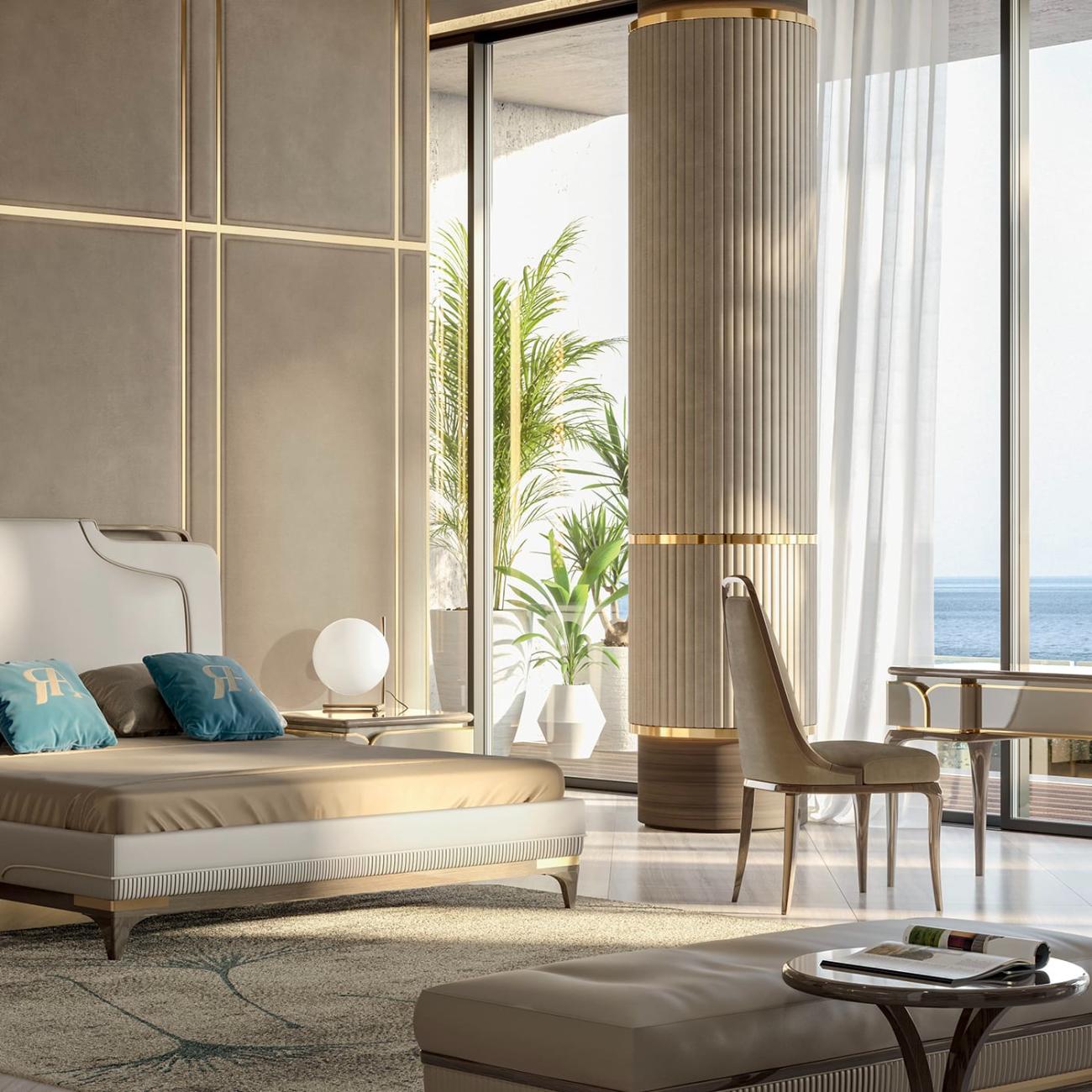 Кровать из кожи Beige | Размер матраса: 200 x 200 см