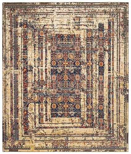Ковер Tabriz Canal Frame Navyblue Dirtywhite Silk