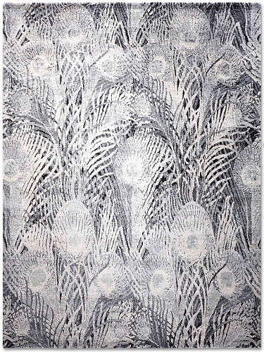 Қолмен жасалған көк және сұр түсті кілем Feathers