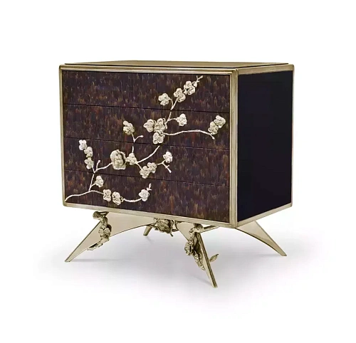 Тумба прикроватная с отделкой фиолетовыми перьями Mirage