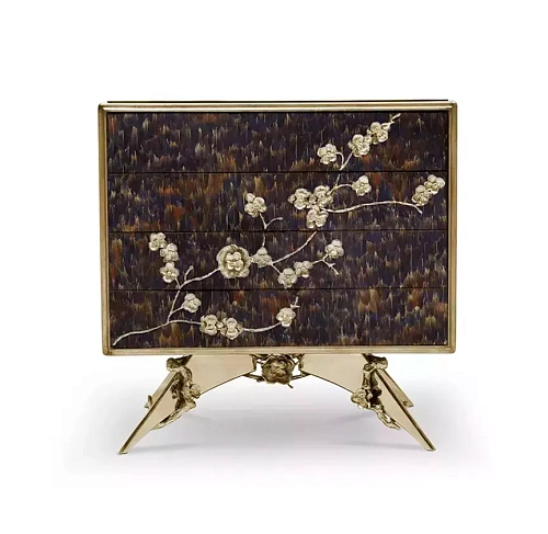 Тумба прикроватная с отделкой фиолетовыми перьями Mirage