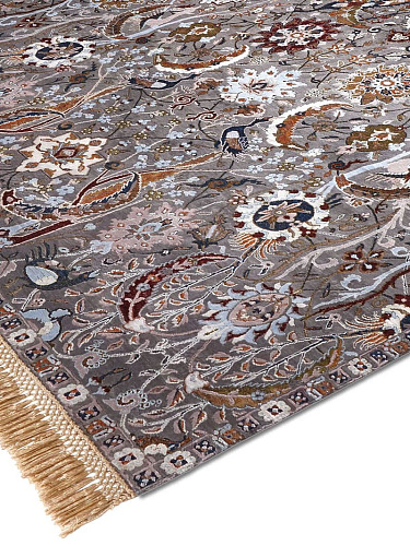 Роскошный ковер ручной работы Kerman угольного цвета