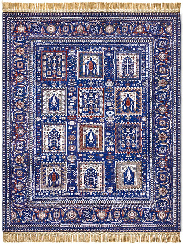Роскошный кілем Mughal қолмен жасалған, көк түсте
