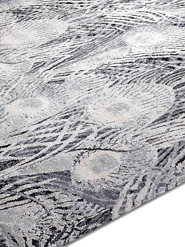 Қолмен жасалған көк және сұр түсті кілем Feathers