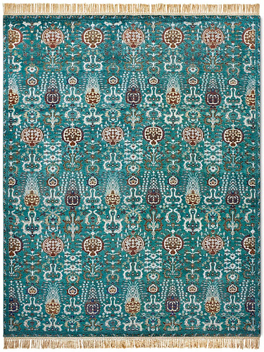 Сәнді қолмен жасалған жасыл түсті кілем Isfahan