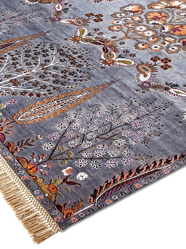 Роскошный ковер ручной работы Mughal угольного цвета