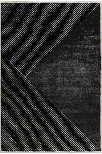 Ковер с черными полосами из шерсти и вискозы