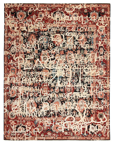 Шелковый ковер Bidjar Waterloo Peace Black White