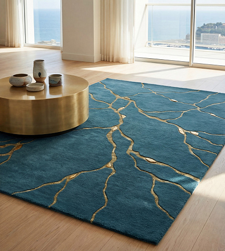 Қолмен тоқылған кілем Golden Veins Blue